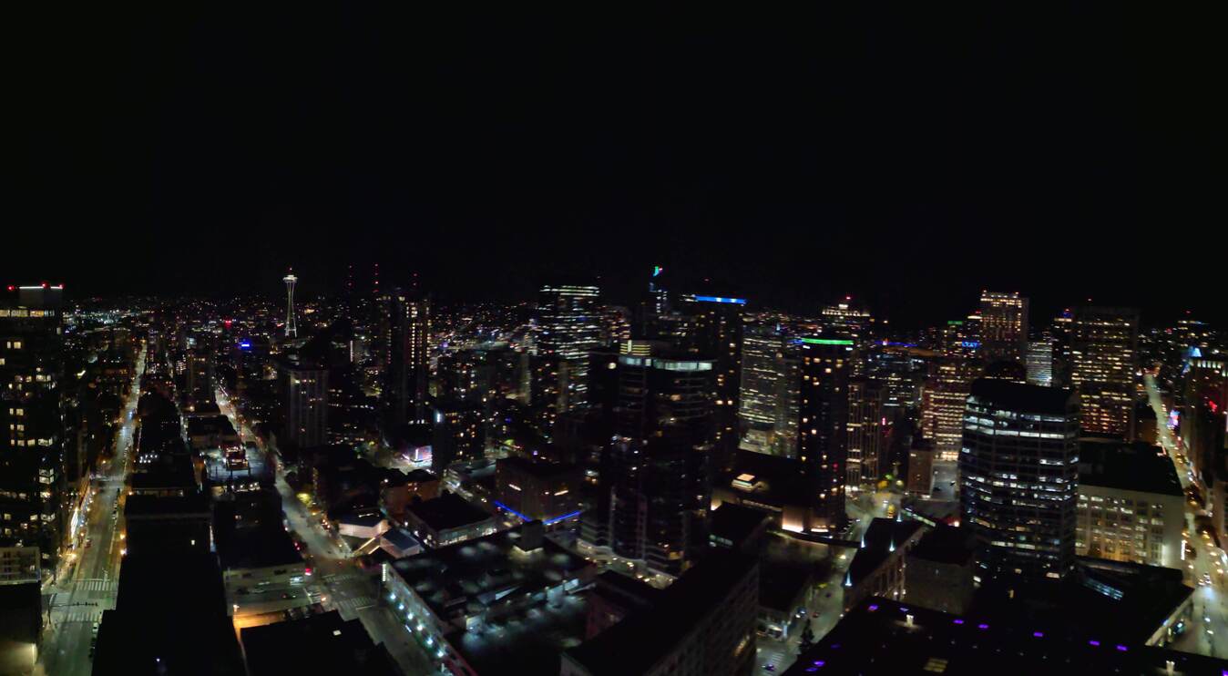 Nighttime view from the roof of an apartment building in Seattle, WA
